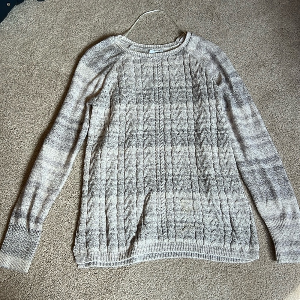 Sonoma cable knit pale brown/cream long sleeve sweater size small